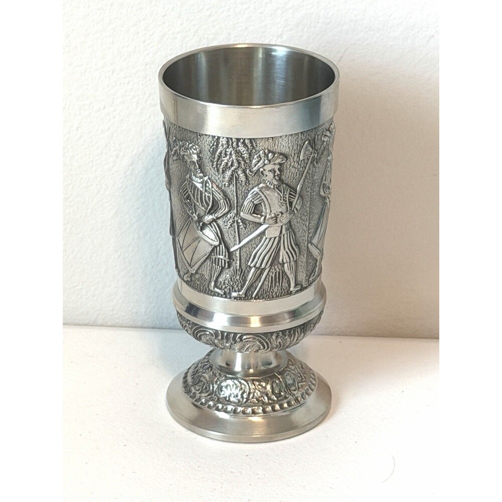 Vintage Mullingar Pewter Goblet Chalice Ireland Renaissance Soldiers Guardsmen